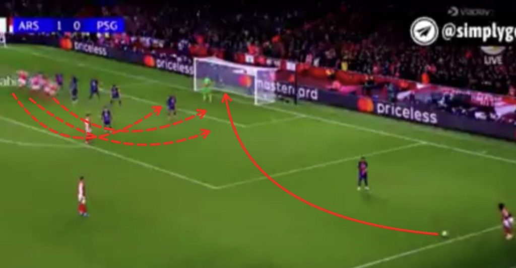 Chiến thuật phối hợp đá phạt IQ 1000 của Arsenal trước PSG GY1DPOlXQAslcxP e1727833839939