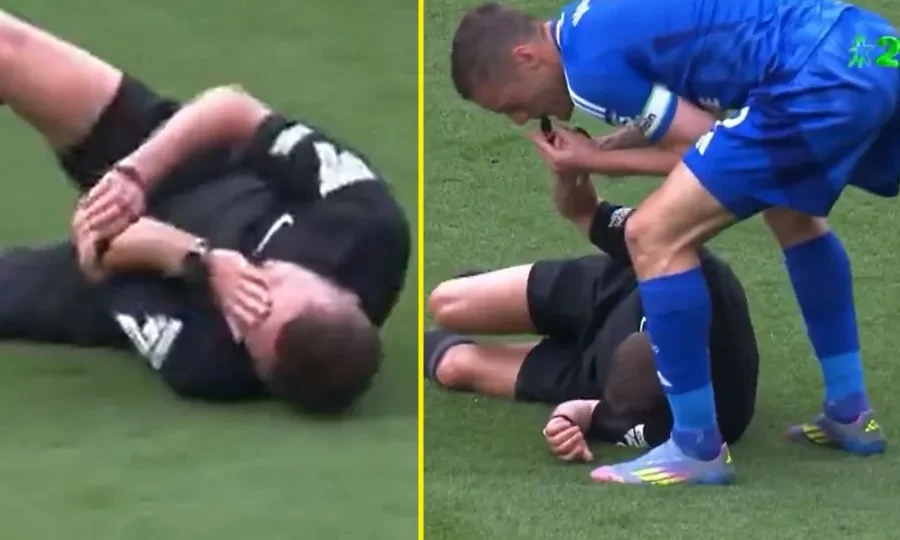 Sao Ngoại hạng Anh thổi còi thay trọng tài bị chấn thương DF TALKSPORT VARDY e1746322913525